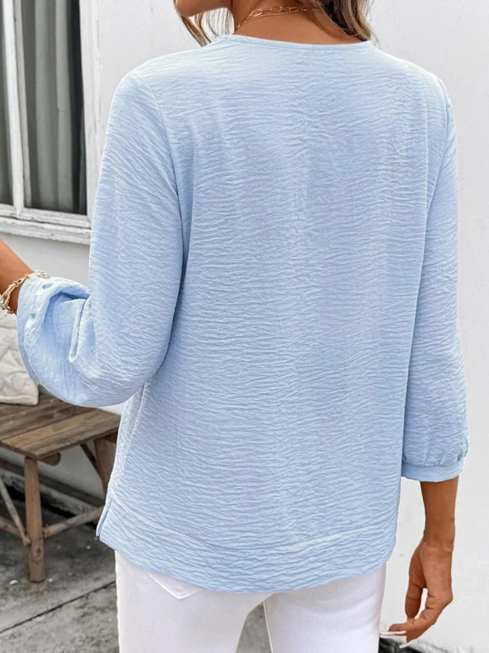 Smocked Neck 3/4 Sleeve Loose Fit Tops for Women | Dressy, Casual, Business Wear